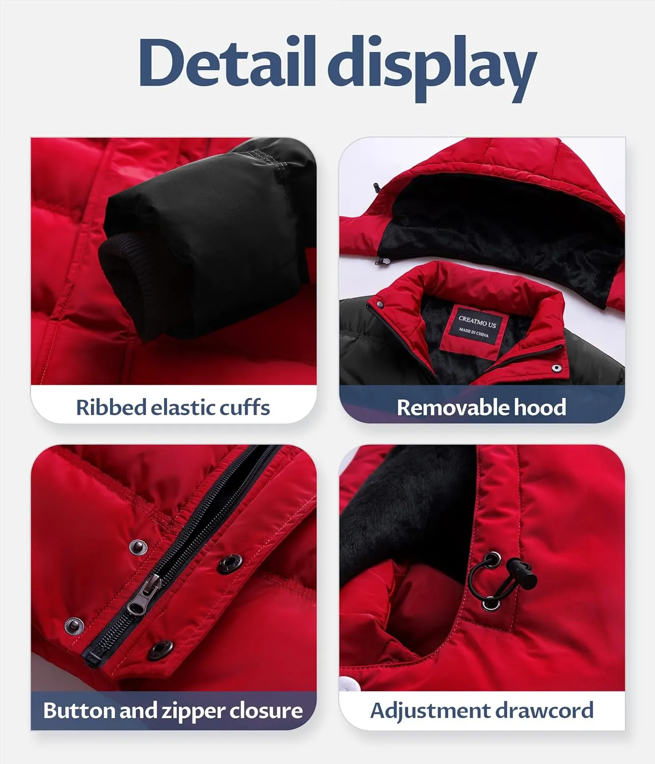 CREATMO US Men's Puffer Jacket Waterproof Winter Parka jacket Warm Thicken Ski Coat