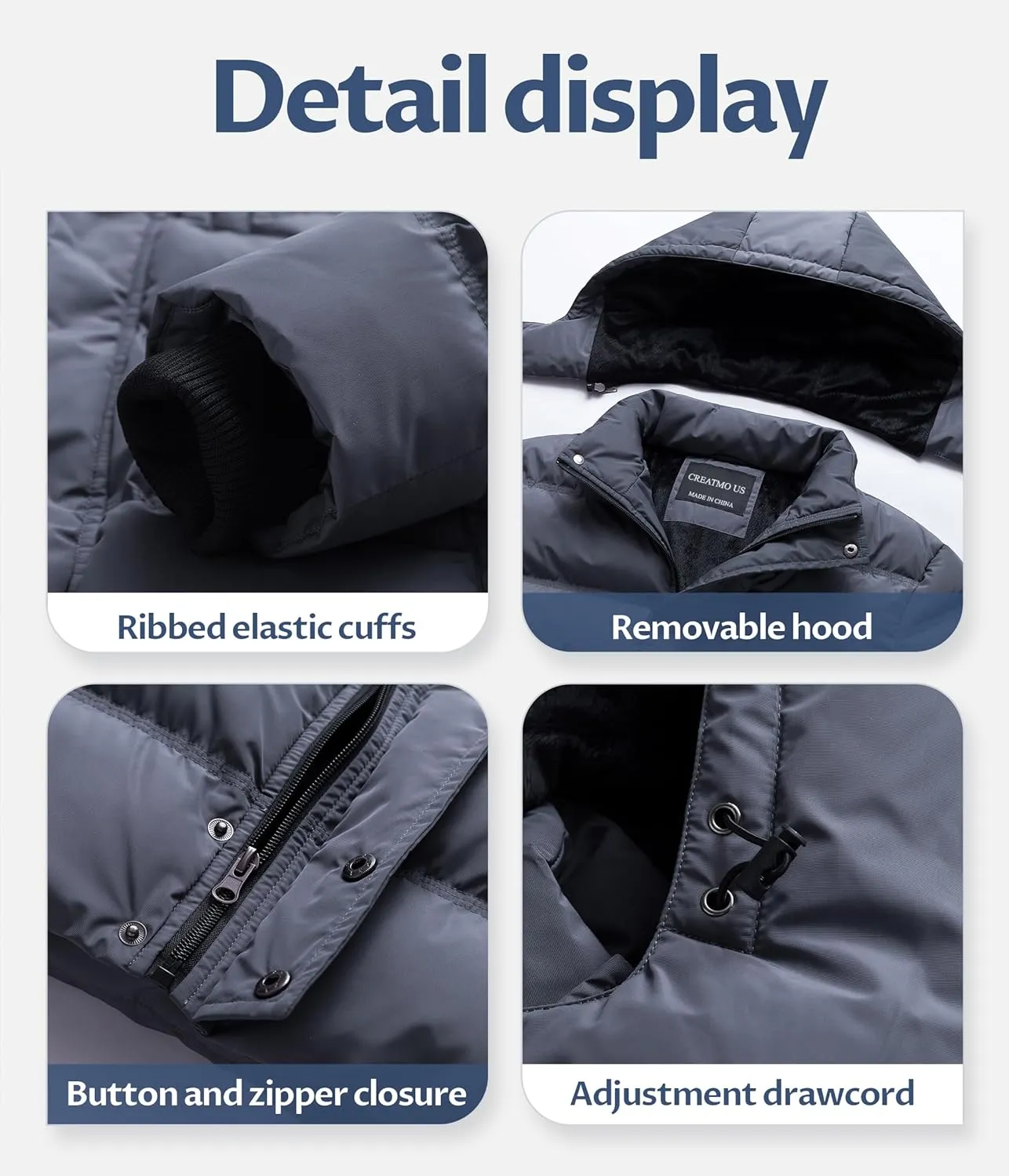 CREATMO US Men's Puffer Jacket Waterproof Winter Parka jacket Warm Thicken Ski Coat