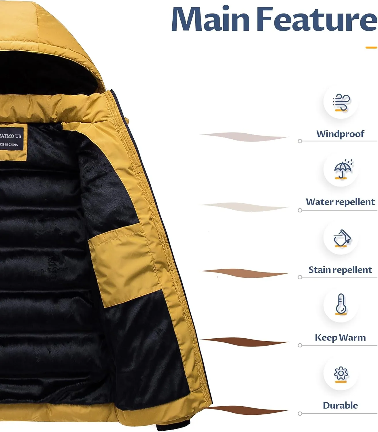 CREATMO US Men's Puffer Jacket Waterproof Winter Parka jacket Warm Thicken Ski Coat