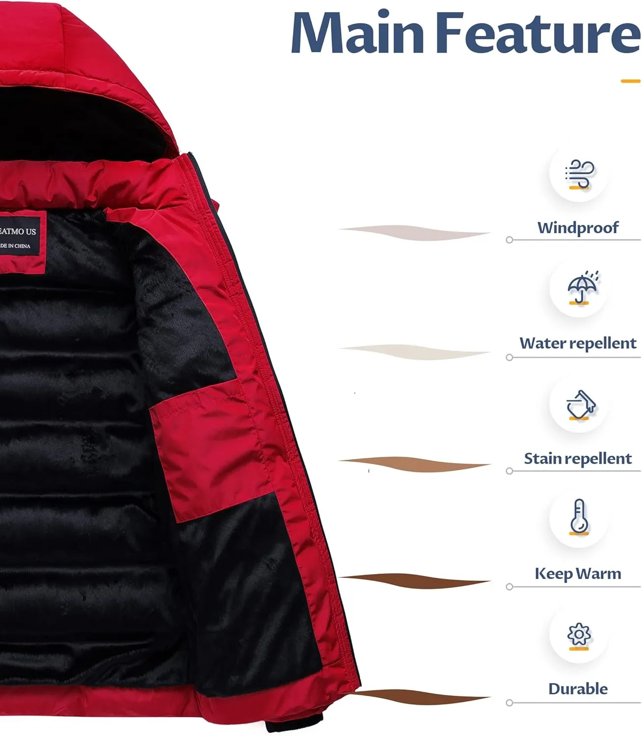 CREATMO US Men's Puffer Jacket Waterproof Winter Parka jacket Warm Thicken Ski Coat