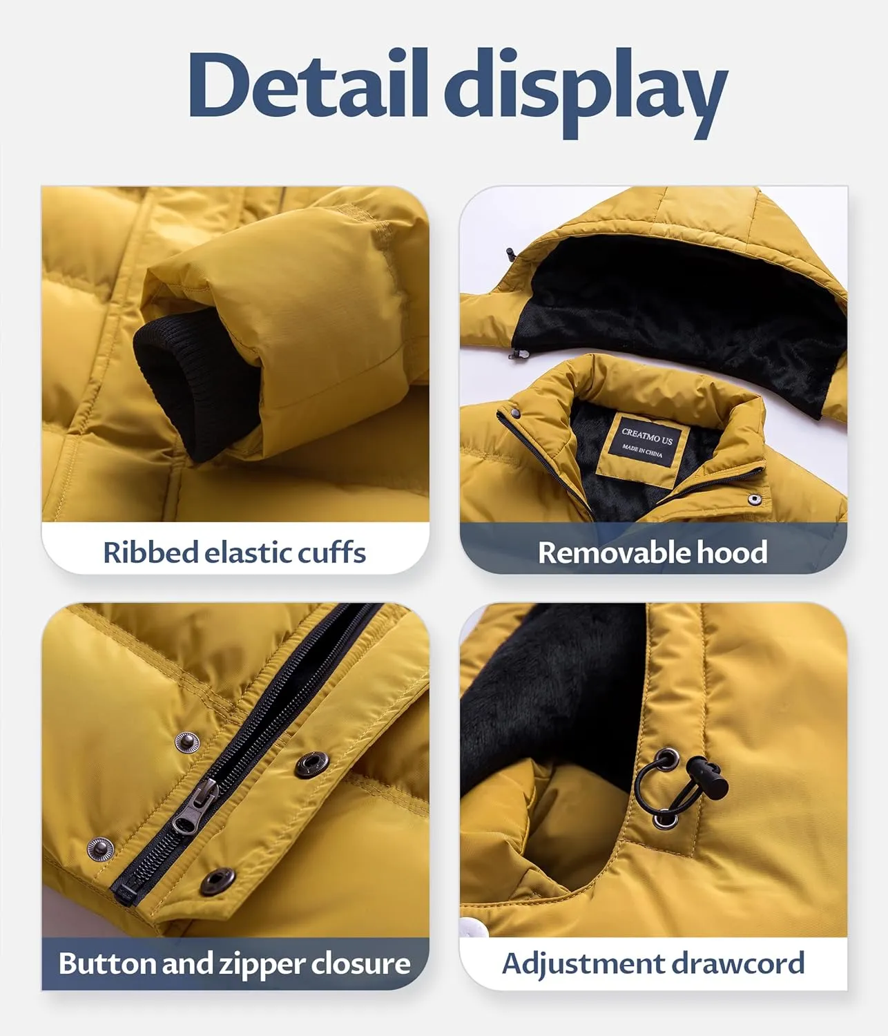 CREATMO US Men's Puffer Jacket Waterproof Winter Parka jacket Warm Thicken Ski Coat