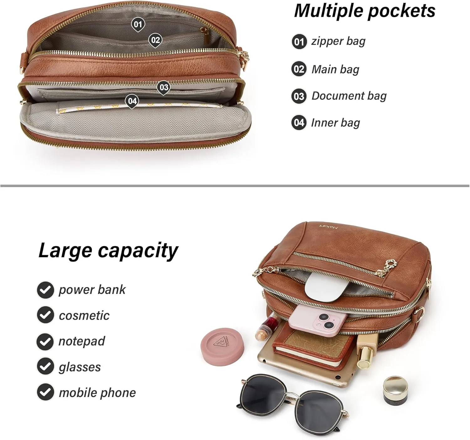 Crossbody Purse for Women Small Crossbody Bags Trendy Vegan Leather with 2 Adjustable Shoulder Straps Mothers Wife Mom Gifts