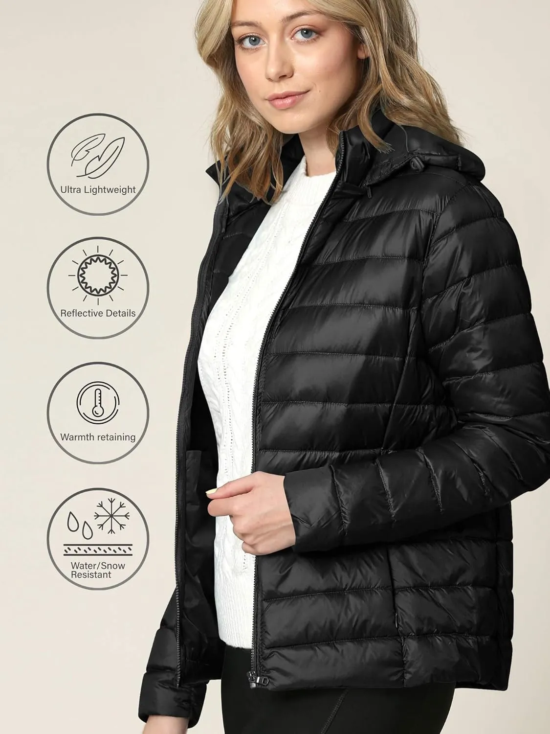 CTC Women's Ultra Light Weight Packable Down Jacket with Removable Hoodie