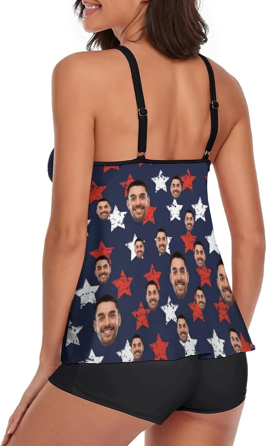 Custom Face on Tankini Swimsuits for Women Plus Size Bathing Suits Amrican Flag Swimming Sports Tank Tops with Boyshorts