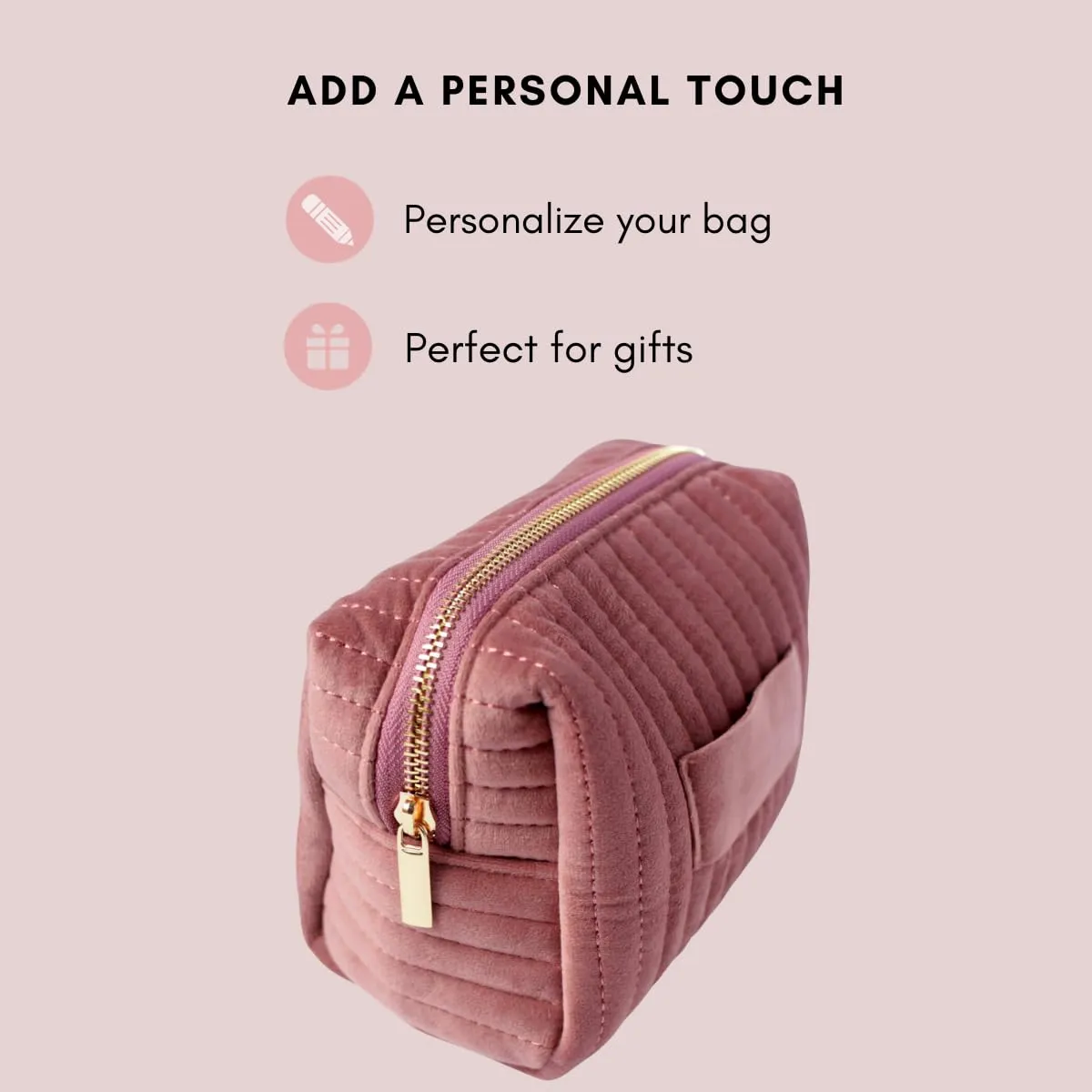 Custom Velvet Makeup Bag Zipper Pouch Quilted Personalized Travel Cosmetic Organizer for Women, Travel Toiletry Bag, Aesthetic Organizer Storage Pouch for Purse