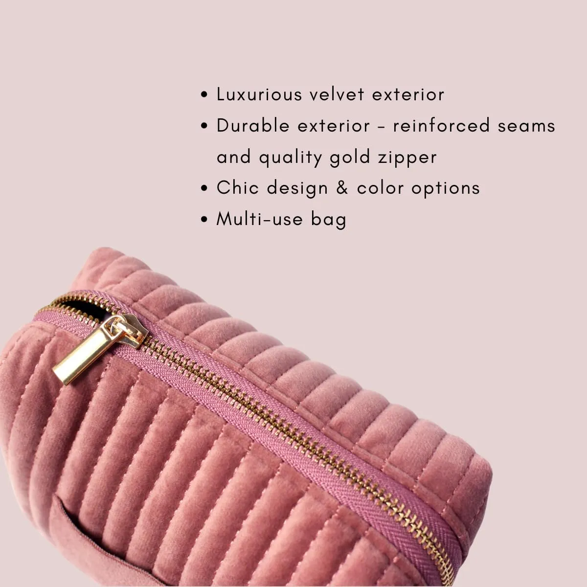Custom Velvet Makeup Bag Zipper Pouch Quilted Personalized Travel Cosmetic Organizer for Women, Travel Toiletry Bag, Aesthetic Organizer Storage Pouch for Purse