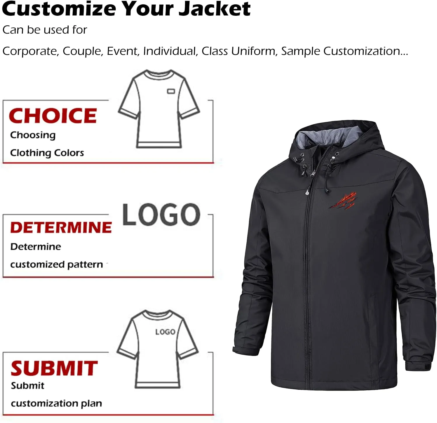Custom Waterproof Jacket for Men Lightweight Windbreaker Rain Coat with Hood Add Your Logo