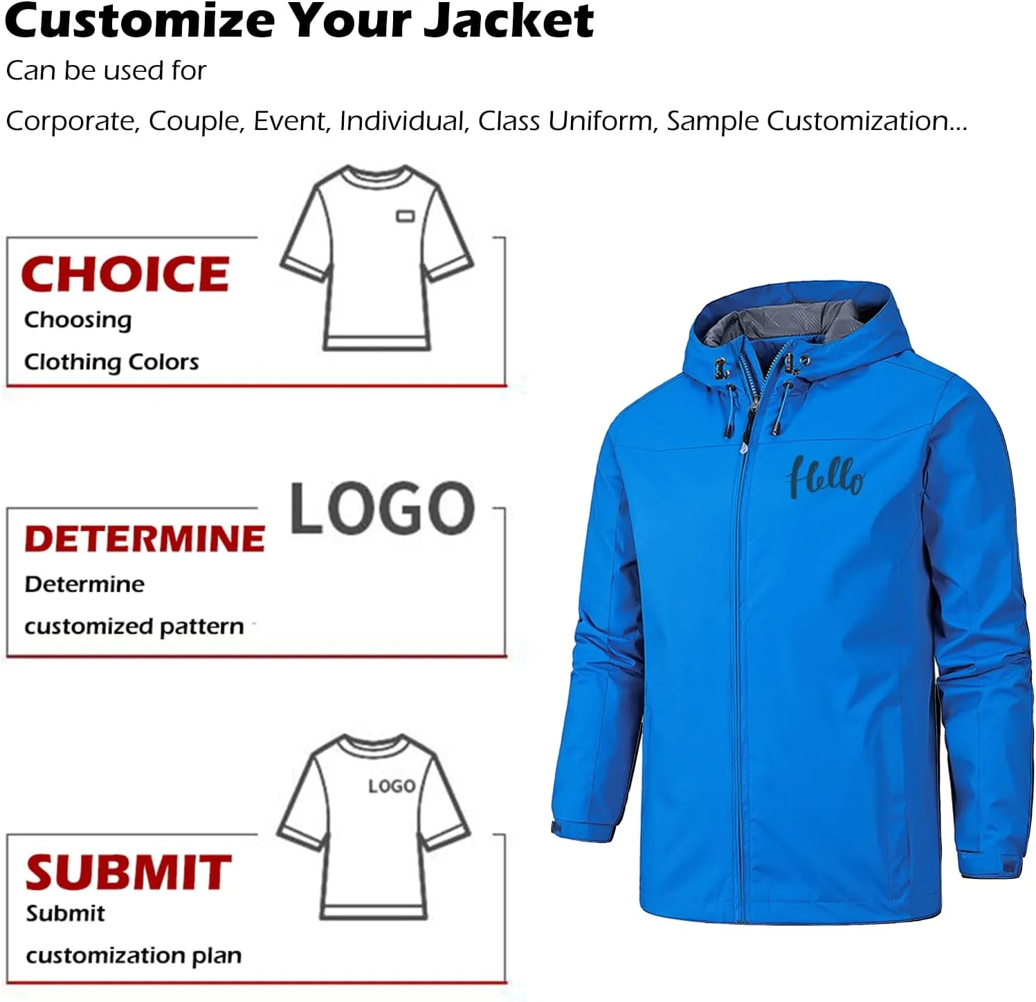 Custom Waterproof Jacket for Men Lightweight Windbreaker Rain Coat with Hood Add Your Logo