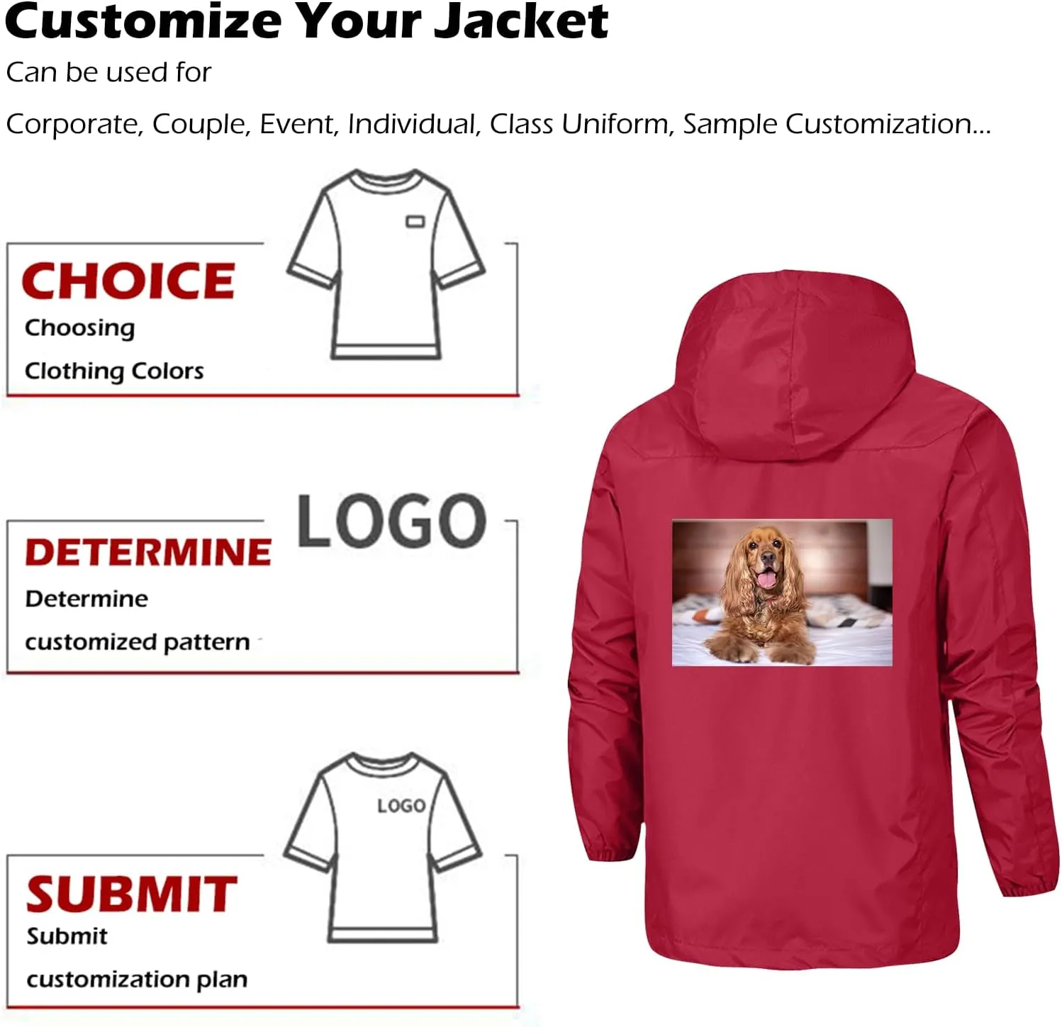 Custom Waterproof Jacket for Men Lightweight Windbreaker Rain Coat with Hood Add Your Logo