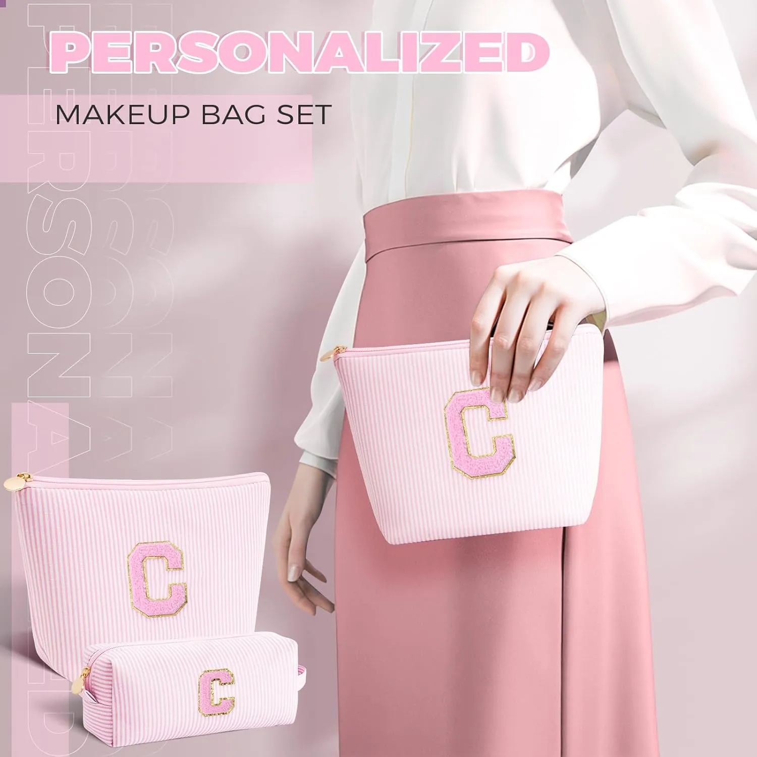 Customized Mothers Day Gifts - Birthday Gift for Mom,Gifts From Daughter,Mother in Law Gifts,Mama Gift Idea,Makeup Bag Set Cosmetic Bag - Pink,C