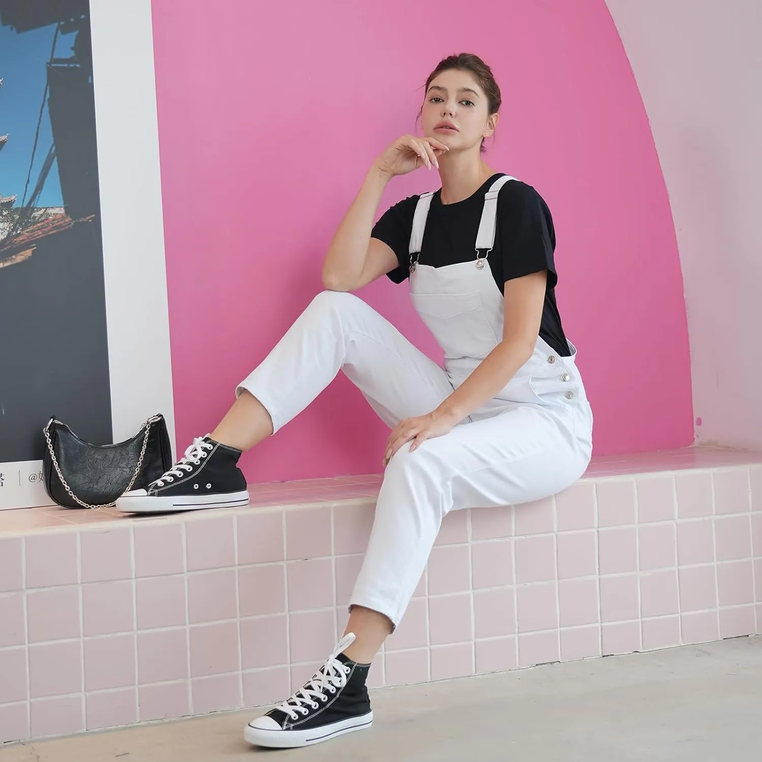 Denim Overalls for Womens Bib Overalls Adjustable Shoulder Strap Jumpsuit Loose Fit Jean Stretchy Carpenter Pants