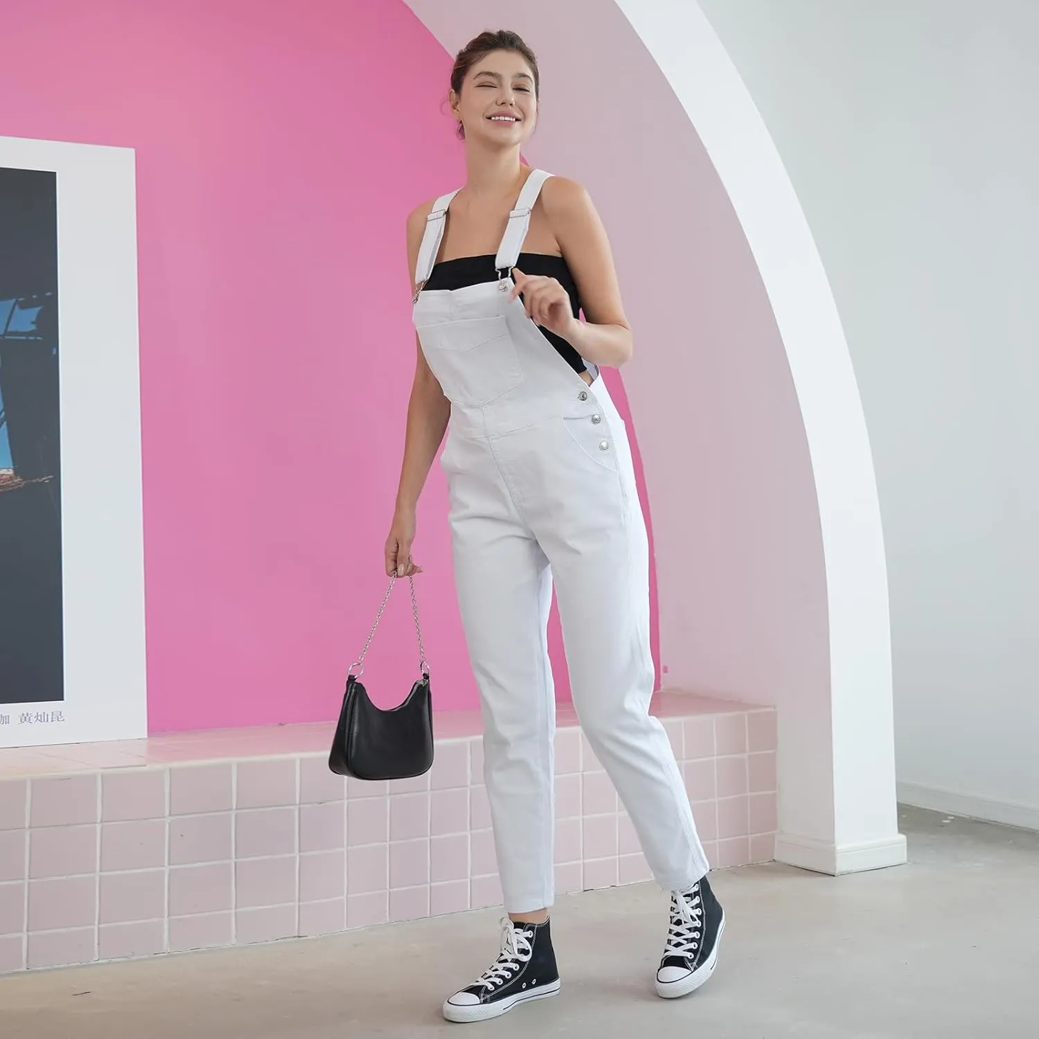 Denim Overalls for Womens Bib Overalls Adjustable Shoulder Strap Jumpsuit Loose Fit Jean Stretchy Carpenter Pants