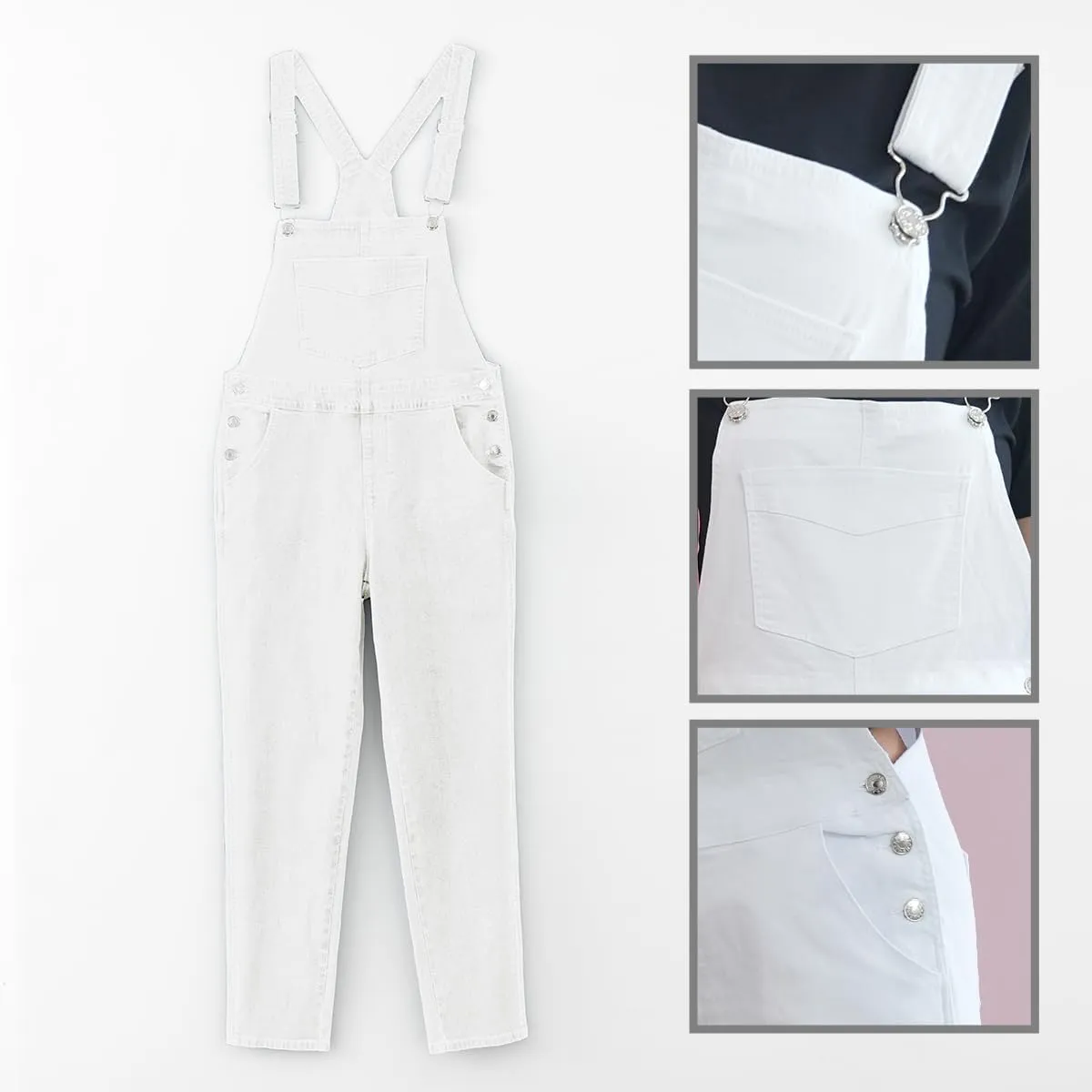 Denim Overalls for Womens Bib Overalls Adjustable Shoulder Strap Jumpsuit Loose Fit Jean Stretchy Carpenter Pants