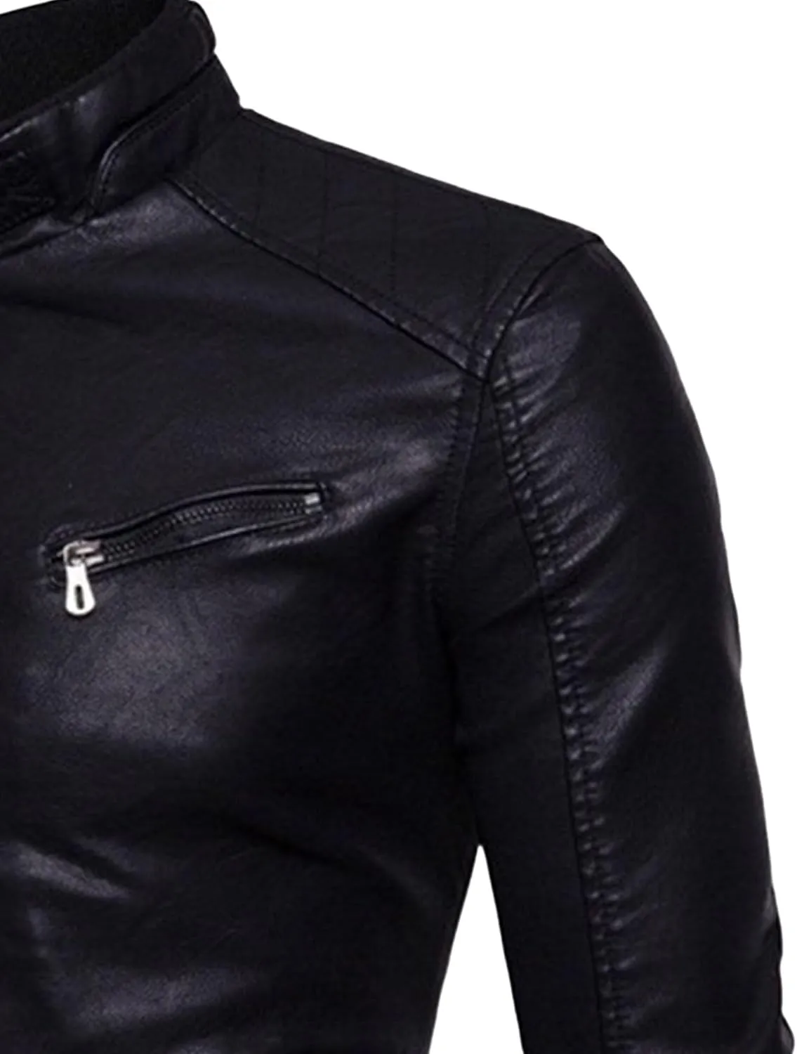 DGHM-JLMY Men's Motorcycle Leather Jacket With Double Zippers Classic Biker PU Jacket Vintage Stand Collar Rider Jacket Coat