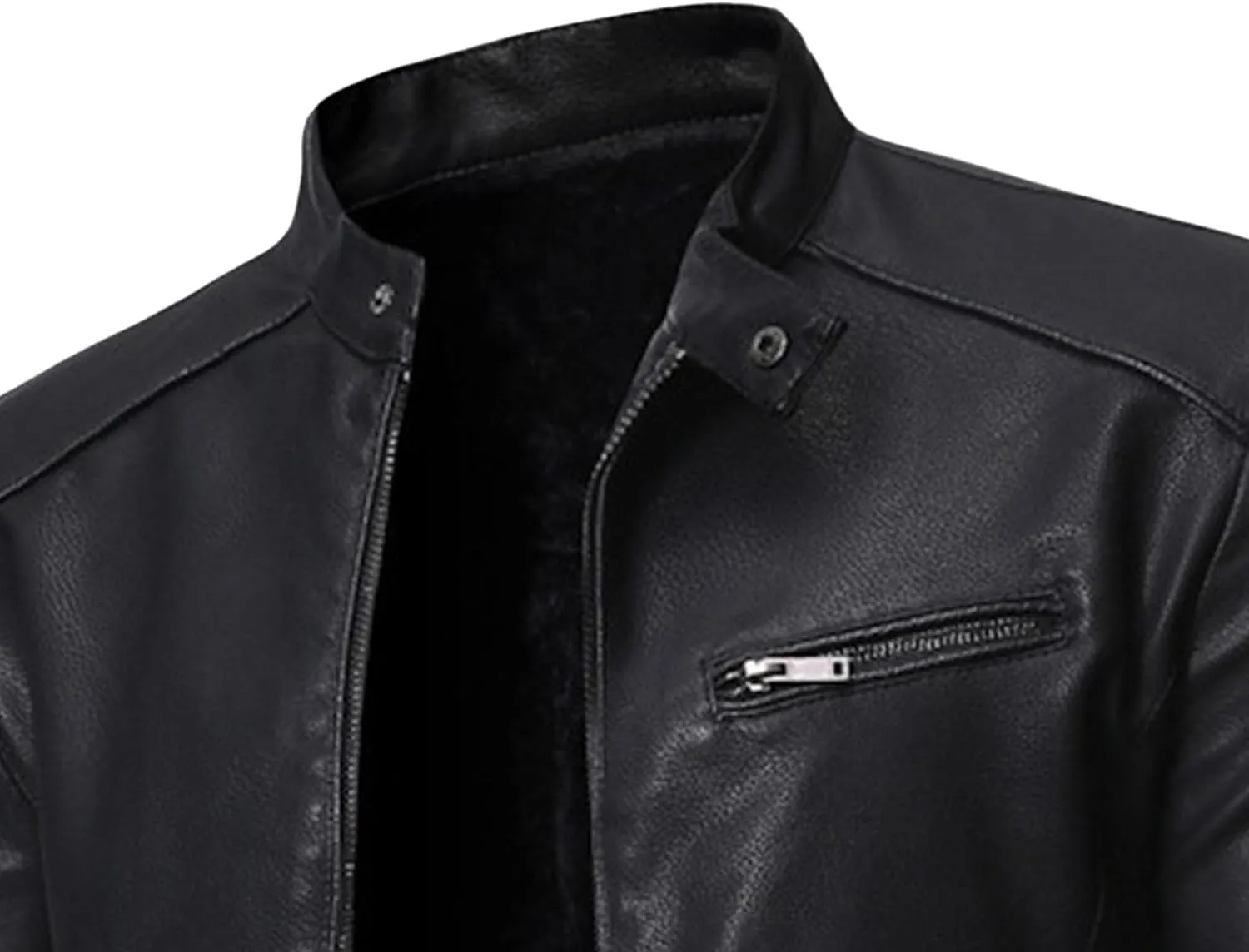 DGHM-JLMY Men's Motorcycle Leather Jacket With Double Zippers Classic Biker PU Jacket Vintage Stand Collar Rider Jacket Coat