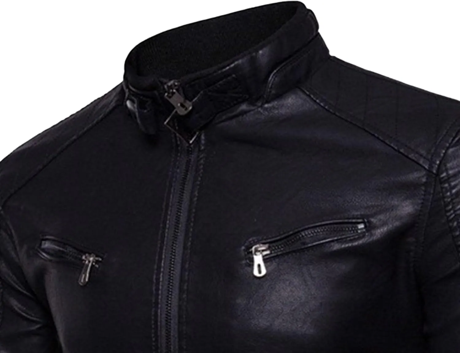 DGHM-JLMY Men's Motorcycle Leather Jacket With Double Zippers Classic Biker PU Jacket Vintage Stand Collar Rider Jacket Coat