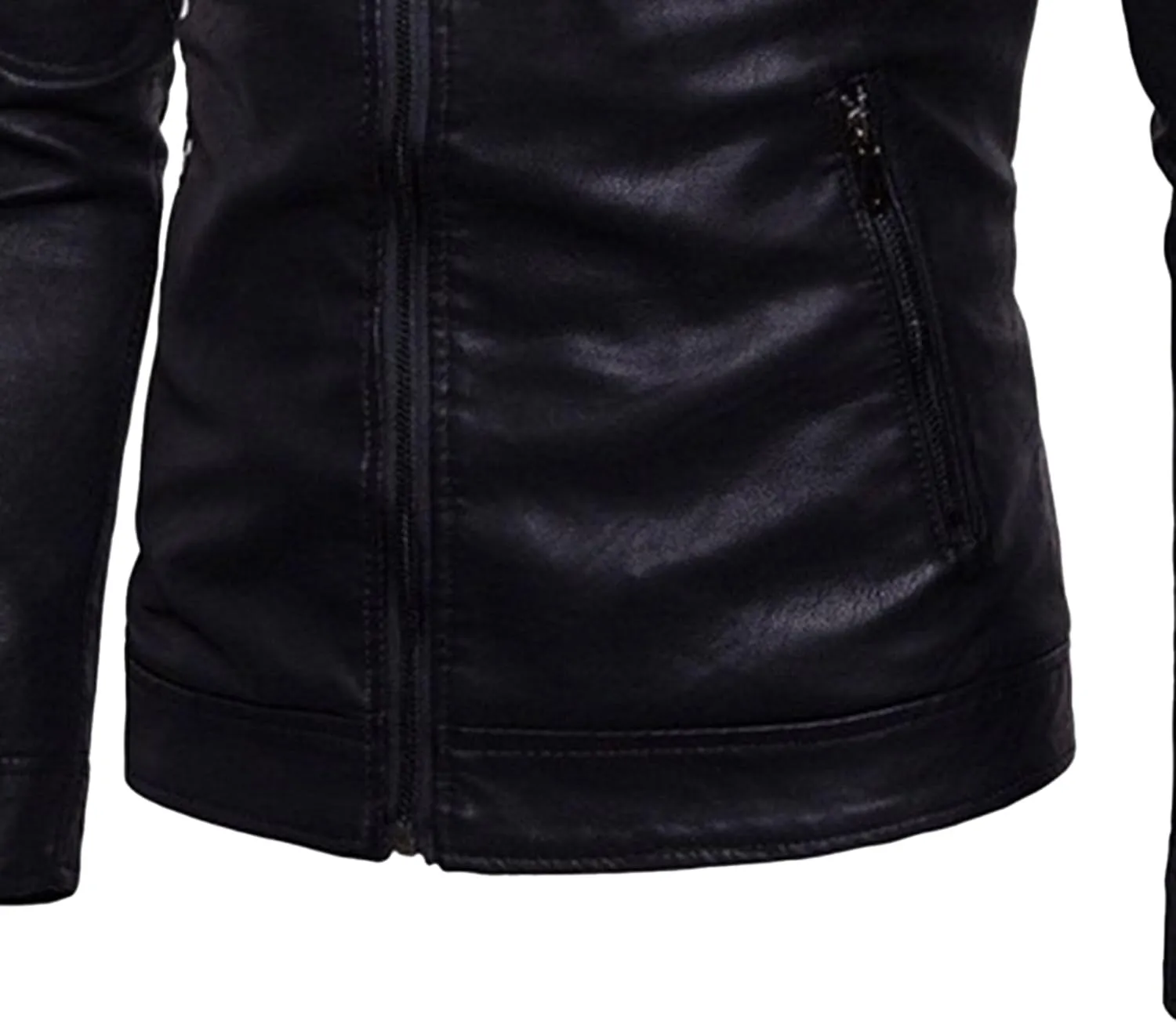 DGHM-JLMY Men's Motorcycle Leather Jacket With Double Zippers Classic Biker PU Jacket Vintage Stand Collar Rider Jacket Coat