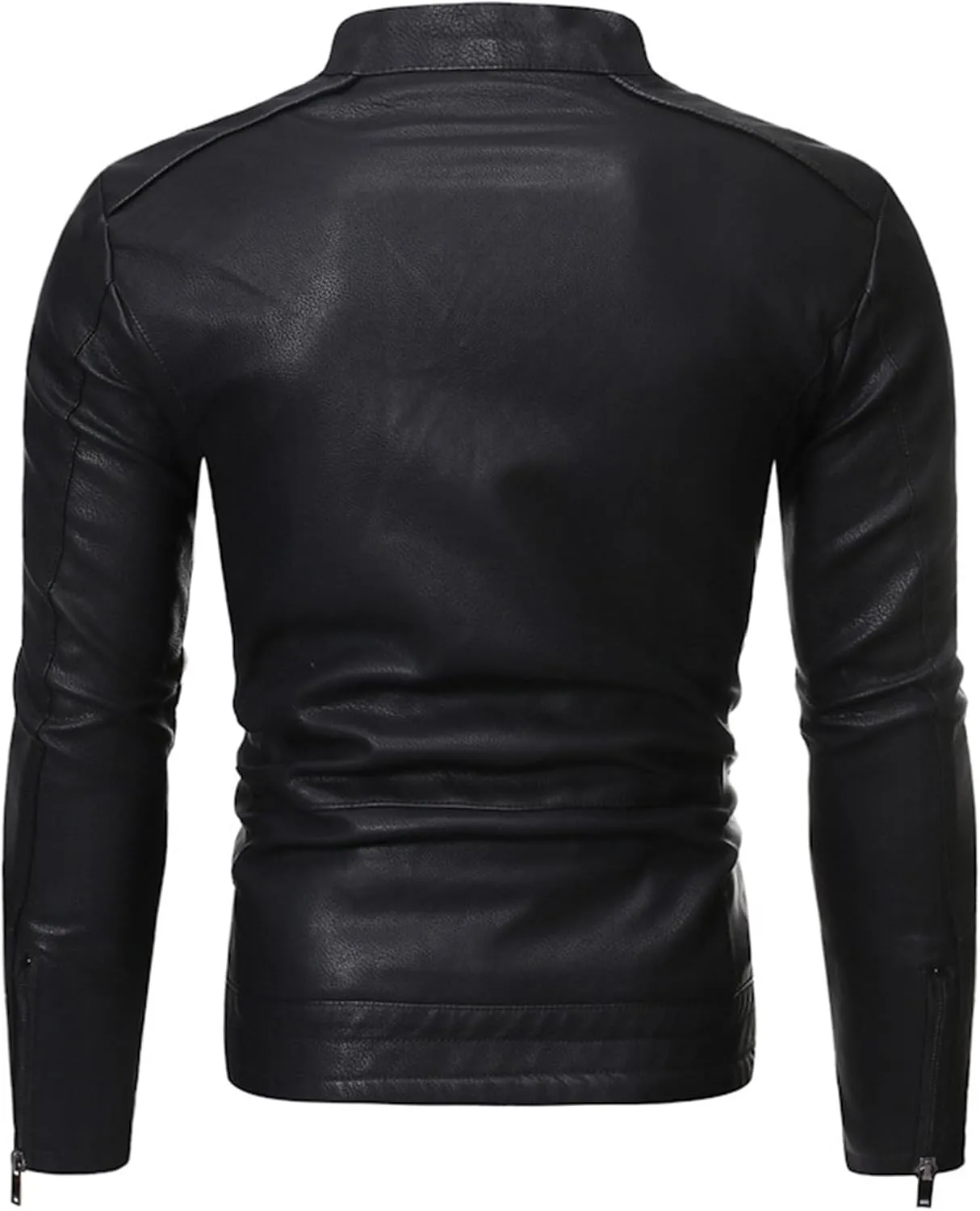 DGHM-JLMY Men's Motorcycle Leather Jacket With Double Zippers Classic Biker PU Jacket Vintage Stand Collar Rider Jacket Coat