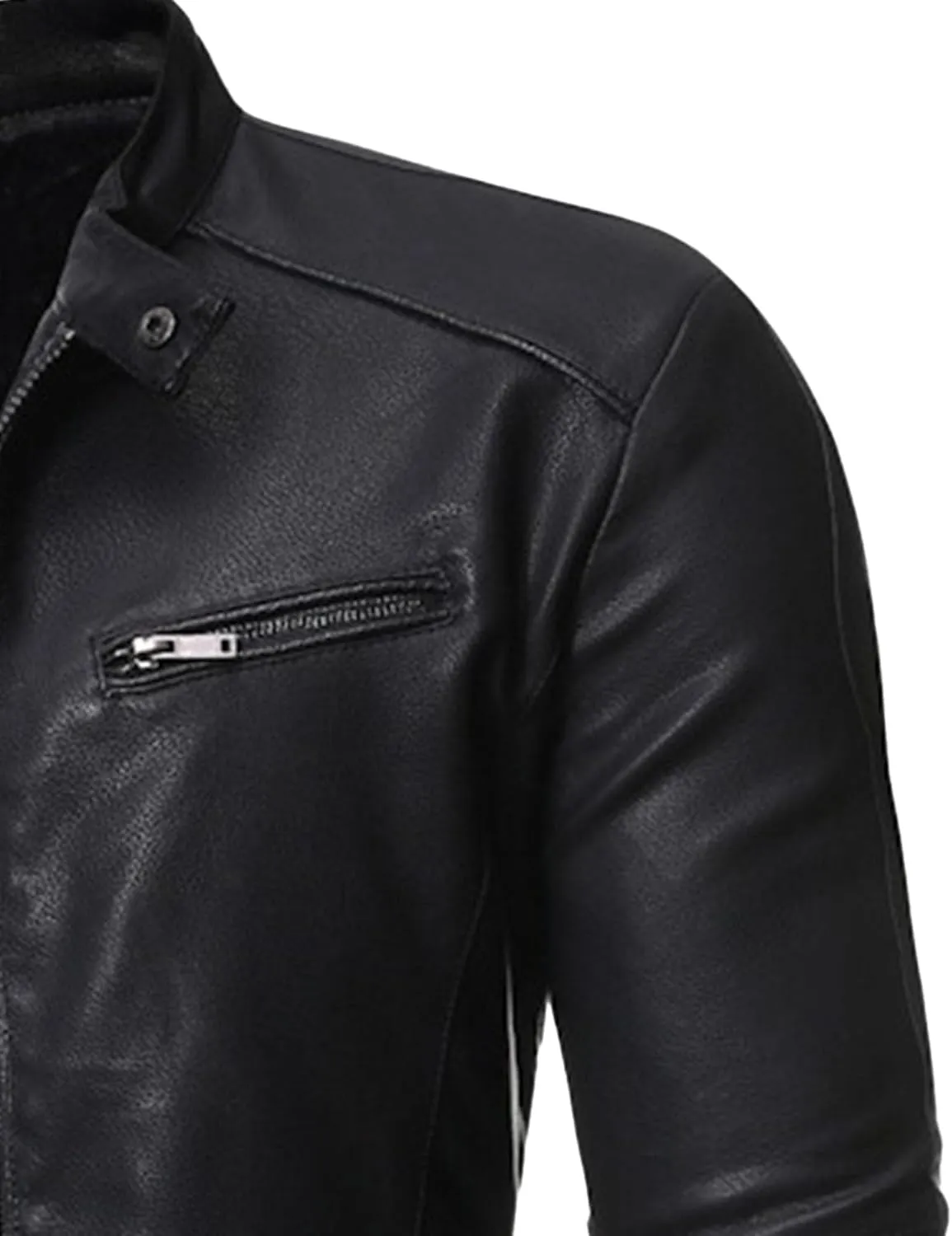 DGHM-JLMY Men's Motorcycle Leather Jacket With Double Zippers Classic Biker PU Jacket Vintage Stand Collar Rider Jacket Coat