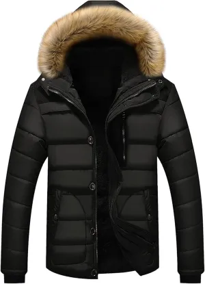 DGKaxiyaHM Men's Waterproof Padded Jacket With Hooded Thicken Warm Ski Down Coat Casual Windproof Cotton-Padded Jacket (X-Large,Black)