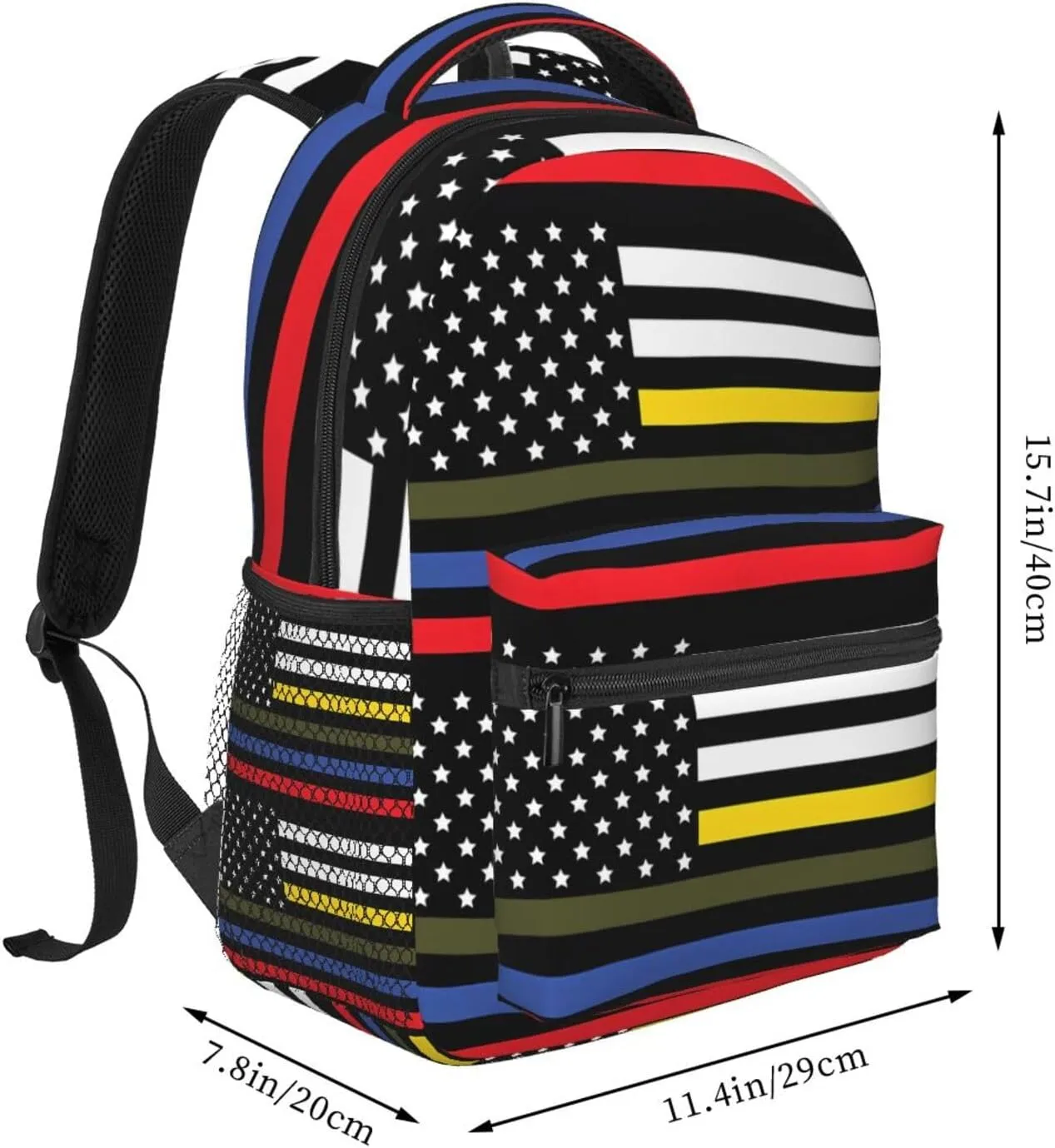 Dispatch Police Military Fire Flag Backpack Casual Pack Bag Laptop Backpack With Side Pocket Front Zipper Pocket Bookpack Travel Daypack Picnic Rucksack