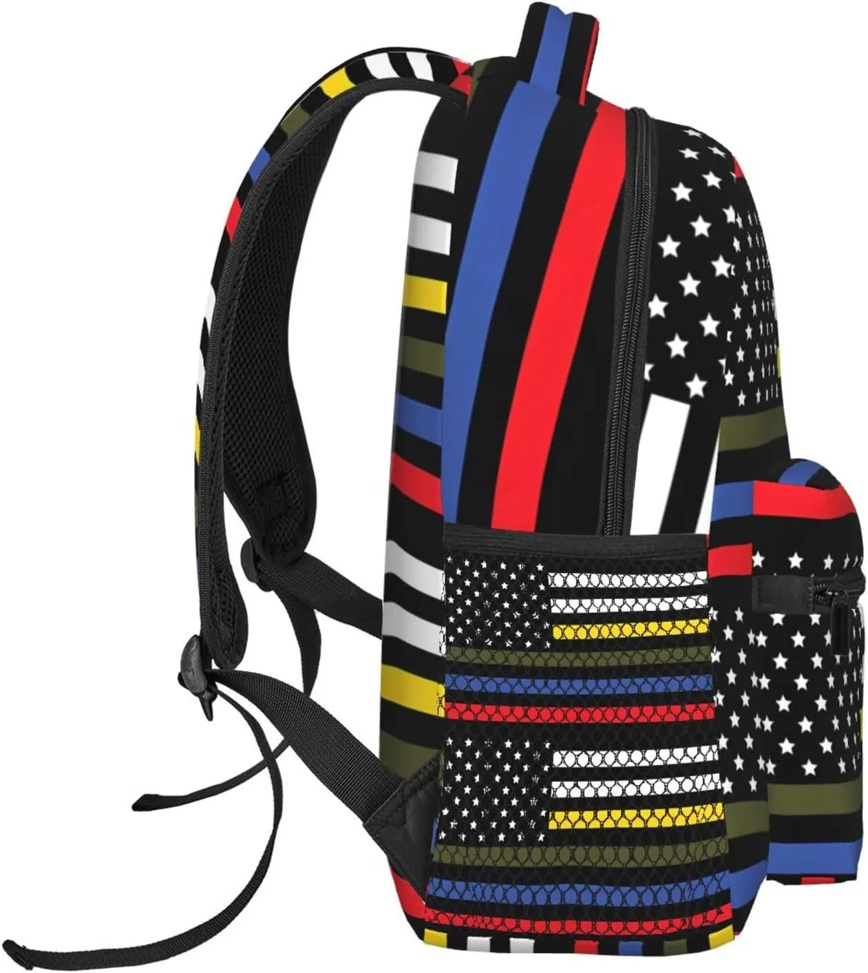 Dispatch Police Military Fire Flag Backpack Casual Pack Bag Laptop Backpack With Side Pocket Front Zipper Pocket Bookpack Travel Daypack Picnic Rucksack