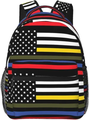 Dispatch Police Military Fire Flag Backpack Casual Pack Bag Laptop Backpack With Side Pocket Front Zipper Pocket Bookpack Travel Daypack Picnic Rucksack