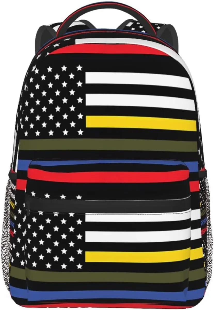 Dispatch Police Military Fire Flag Backpack Casual Pack Bag Laptop Backpack With Side Pocket Front Zipper Pocket Bookpack Travel Daypack Picnic Rucksack