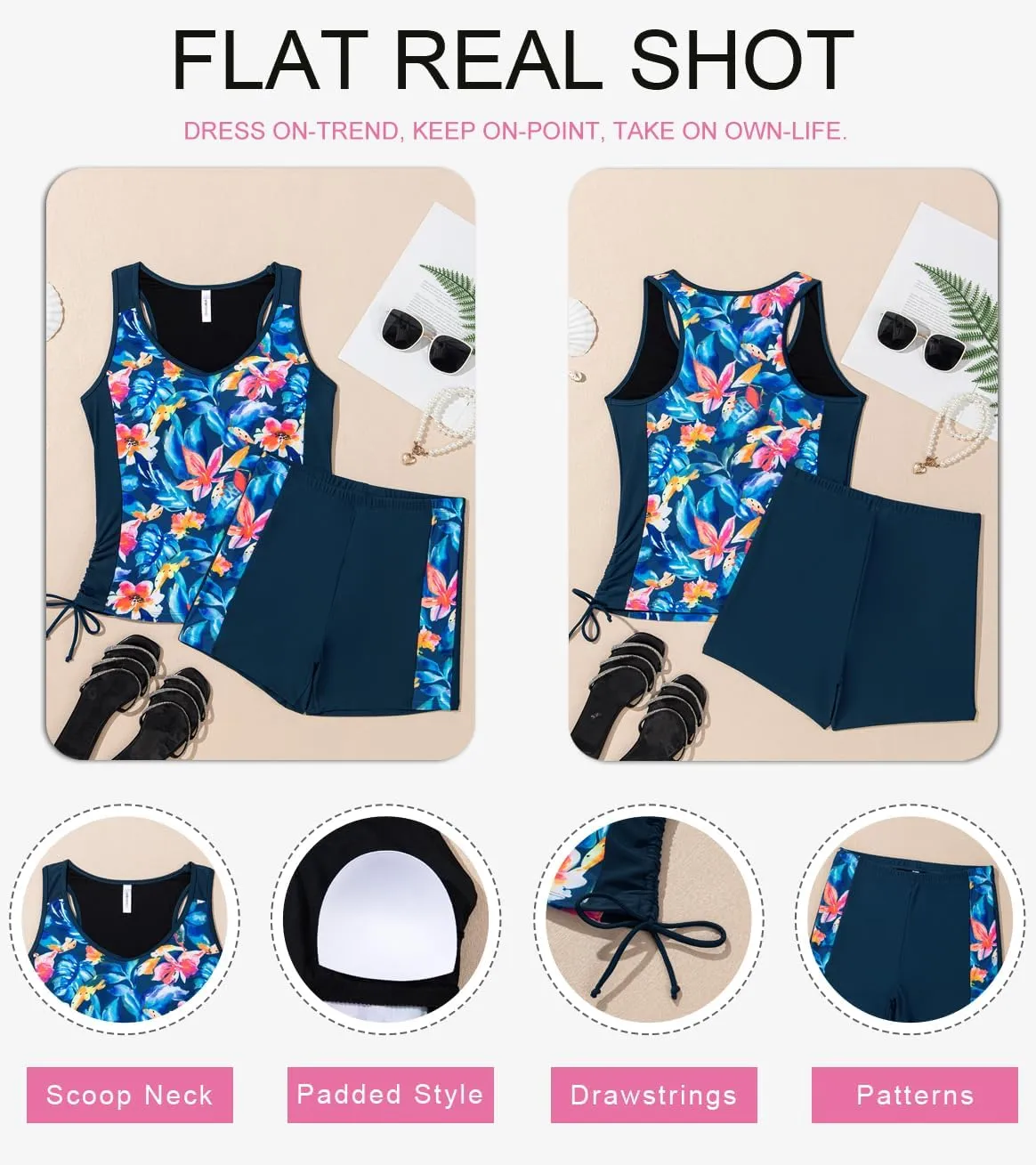 Dokotoo Women's Tankini Swimsuits 2025 Two Piece Bathing Suits Tummy Control Swim Tank Top with Boy Shorts