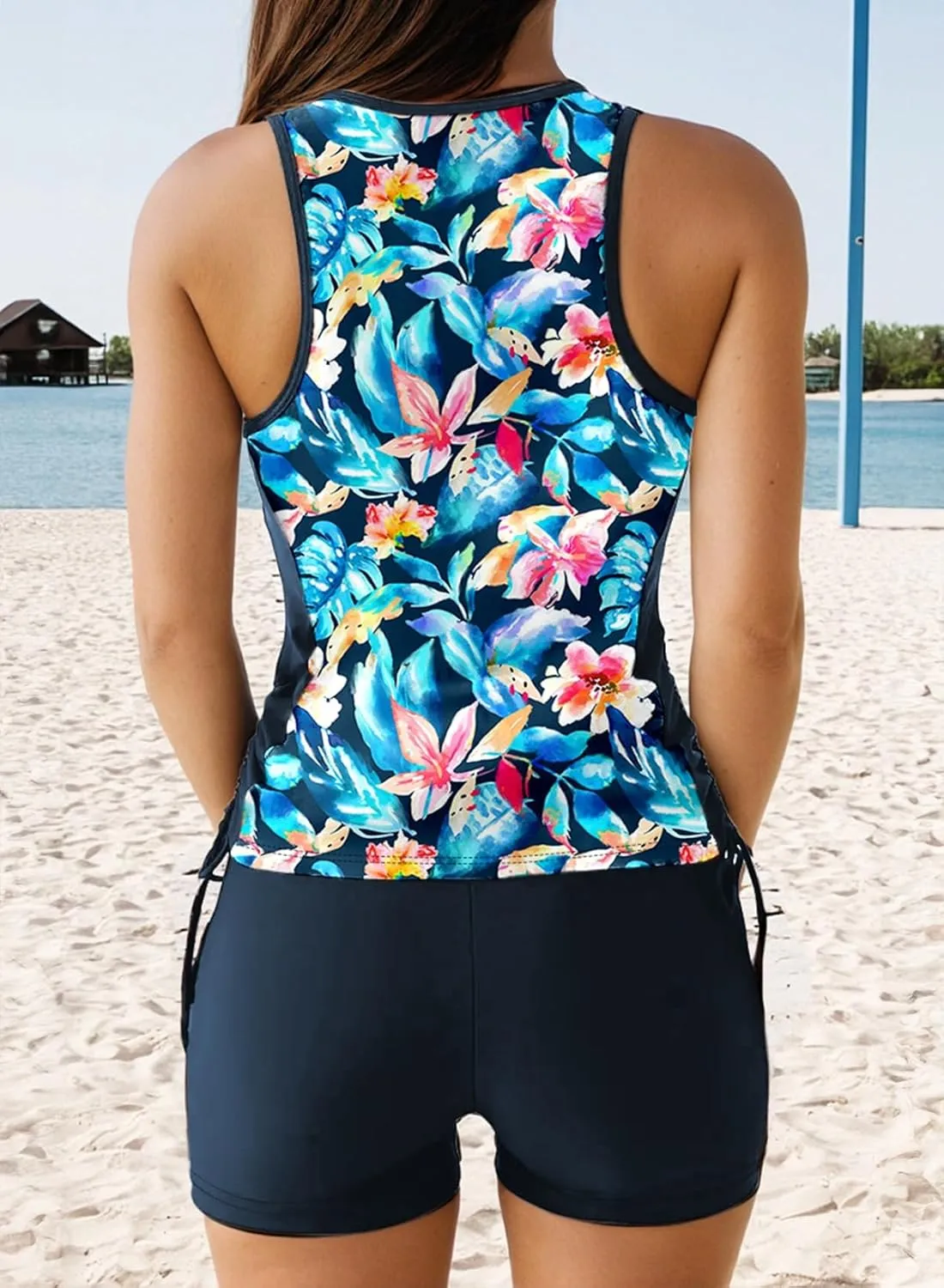 Dokotoo Women's Tankini Swimsuits 2025 Two Piece Bathing Suits Tummy Control Swim Tank Top with Boy Shorts