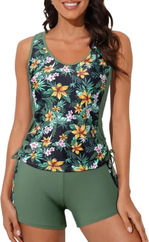 Dokotoo Women's Tankini Swimsuits 2025 Two Piece Bathing Suits Tummy Control Swim Tank Top with Boy Shorts