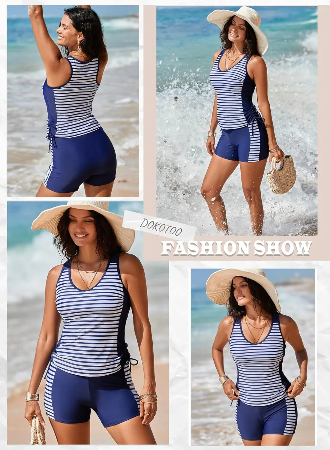 Dokotoo Women's Tankini Swimsuits 2025 Two Piece Bathing Suits Tummy Control Swim Tank Top with Boy Shorts