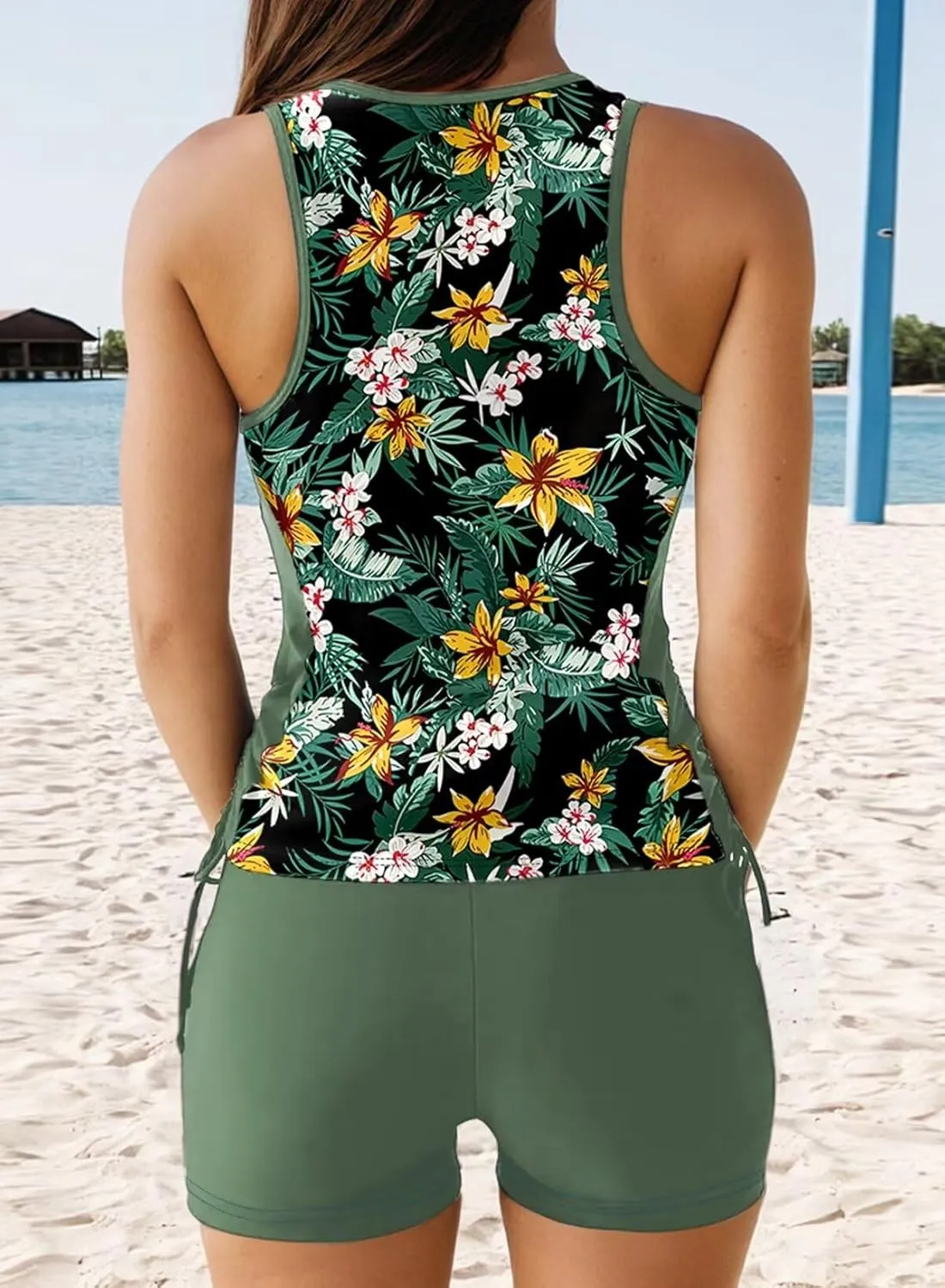 Dokotoo Women's Tankini Swimsuits 2025 Two Piece Bathing Suits Tummy Control Swim Tank Top with Boy Shorts