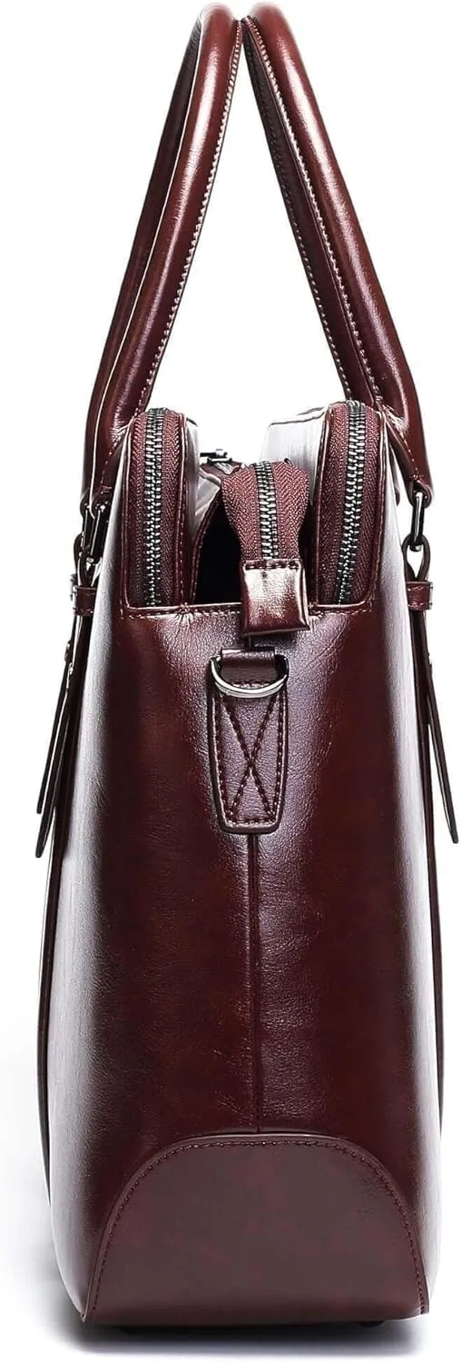 DOSHI - Large Classic Vegan Briefcase 3 for Men and Women - Premium Microfiber Vegan Leather Briefcase Laptop Bag