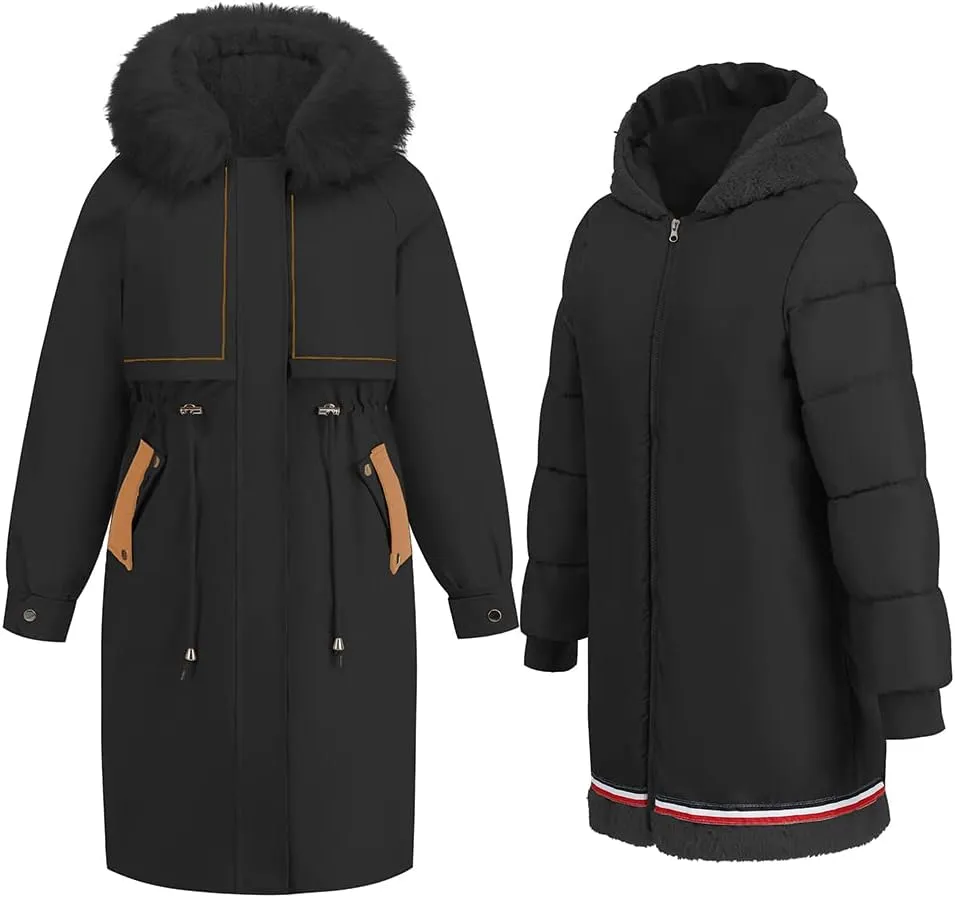 ebossy Women's Winter Warm 2 Piece Down Puffer Jacket Cotton Padded Sherpa Hooded Thicken Coat Outwear