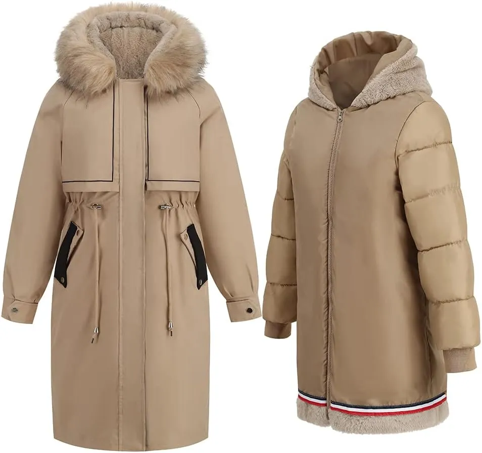 ebossy Women's Winter Warm 2 Piece Down Puffer Jacket Cotton Padded Sherpa Hooded Thicken Coat Outwear