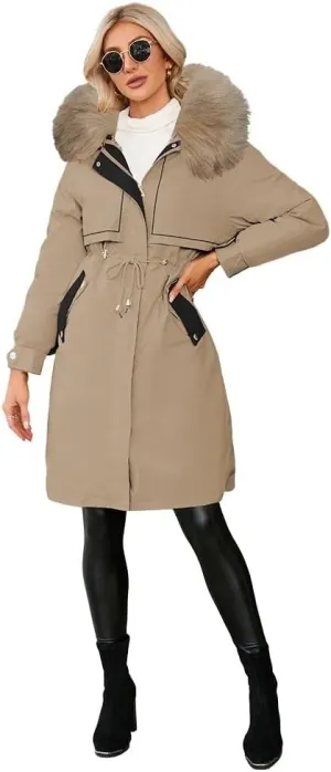ebossy Women's Winter Warm 2 Piece Down Puffer Jacket Cotton Padded Sherpa Hooded Thicken Coat Outwear