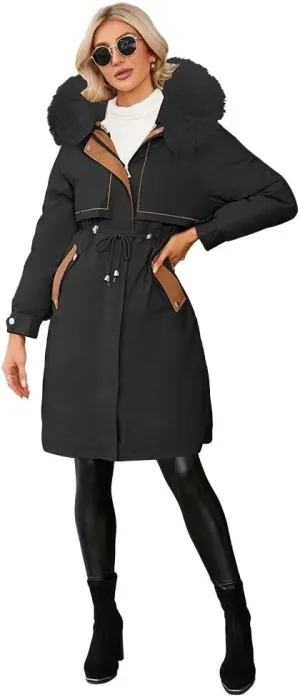 ebossy Women's Winter Warm 2 Piece Down Puffer Jacket Cotton Padded Sherpa Hooded Thicken Coat Outwear