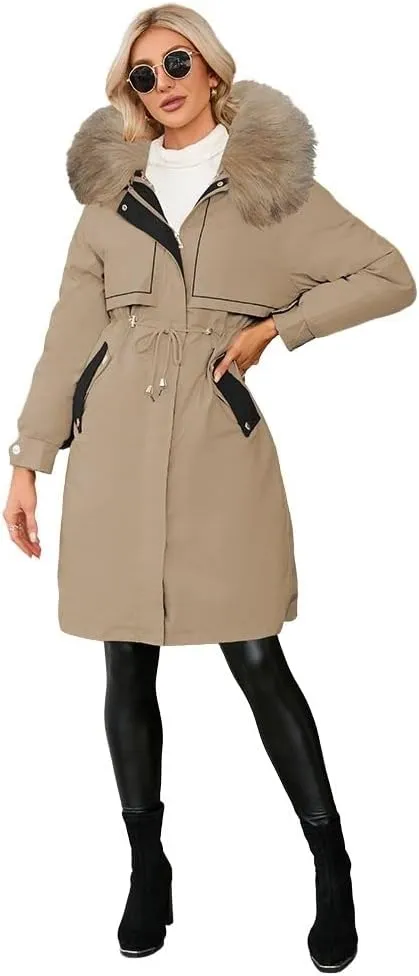 ebossy Women's Winter Warm 2 Piece Down Puffer Jacket Cotton Padded Sherpa Hooded Thicken Coat Outwear