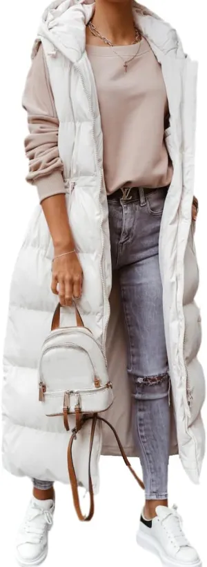 ebossy Women's Winter Warm Hooded Down Puffer Jacket Vest Sleeveless Cotton Padded Quilted Thicken Long Coat