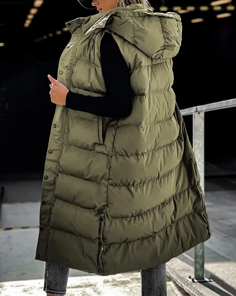 ebossy Women's Winter Warm Hooded Down Puffer Jacket Vest Zipper Cotton Padded Quilted Thicken Long Coat