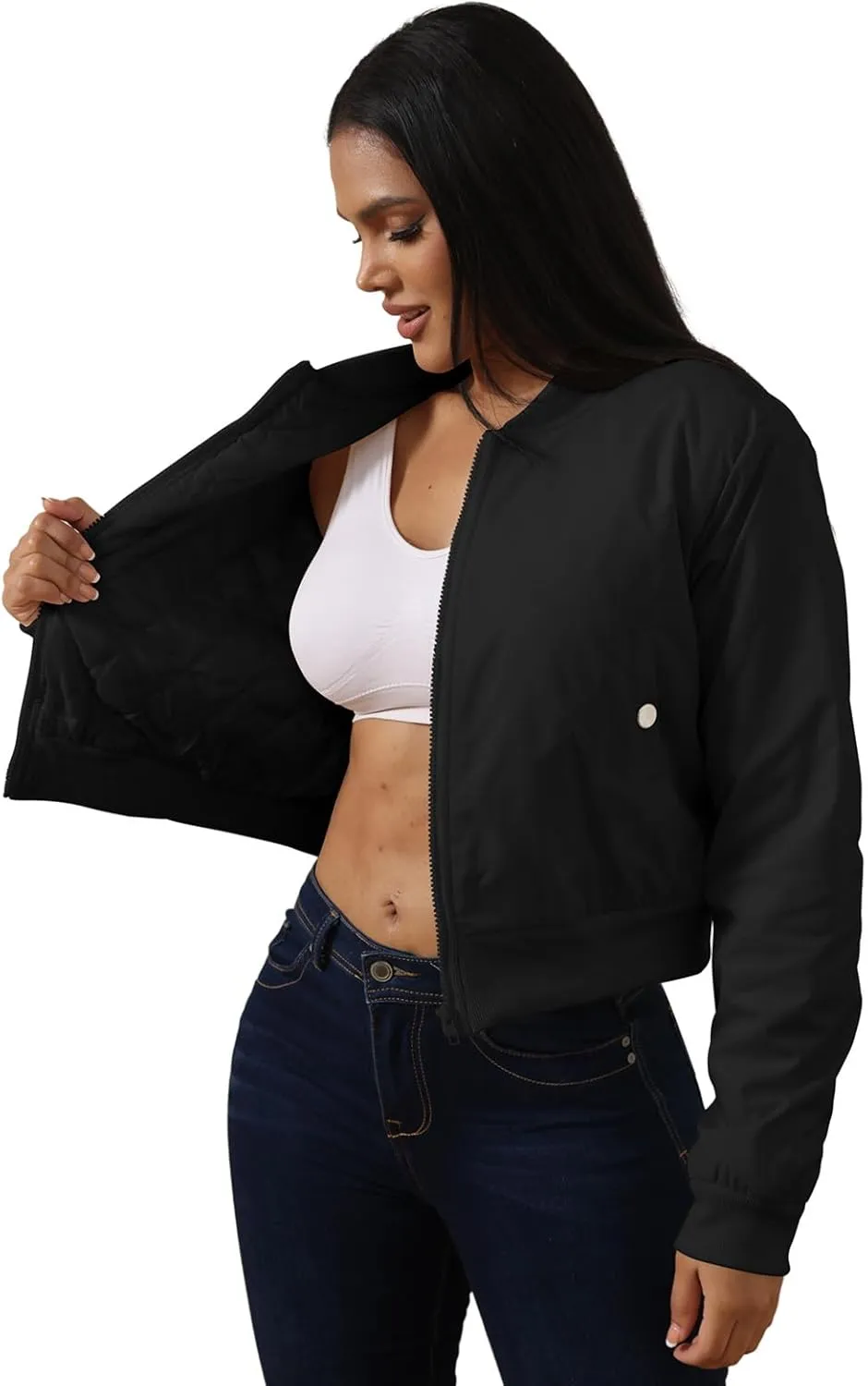 ECHOINE Women's Winter Long Sleeve Full Zipper Oversized Baggy Puffer Short Down Jacket Coat S XXL