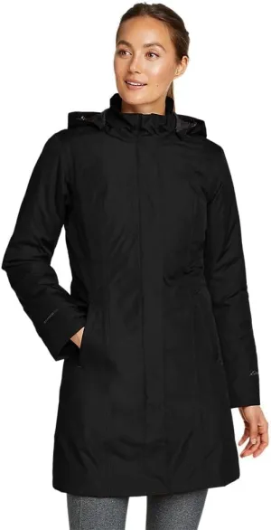 Eddie Bauer Women's Girl On The Go Insulated Trench Coat, Black, Large, Tall