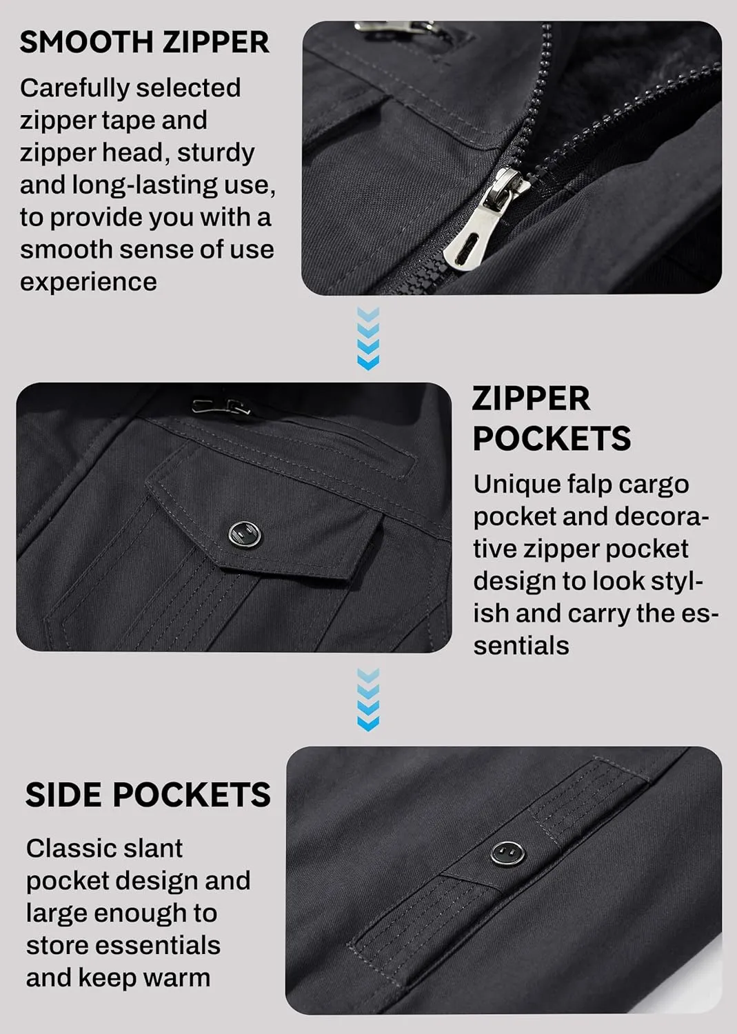 EKLENTSON Men's Thick Thermal Winter Jacket with Multi Pockets Zip Front Fleece Lined Military Jacket for Men