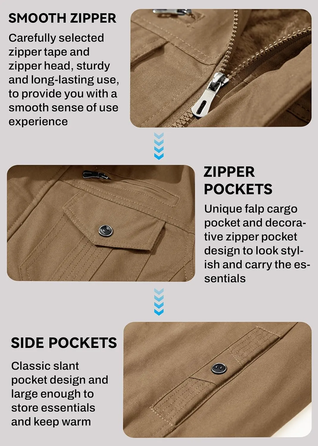 EKLENTSON Men's Thick Thermal Winter Jacket with Multi Pockets Zip Front Fleece Lined Military Jacket for Men