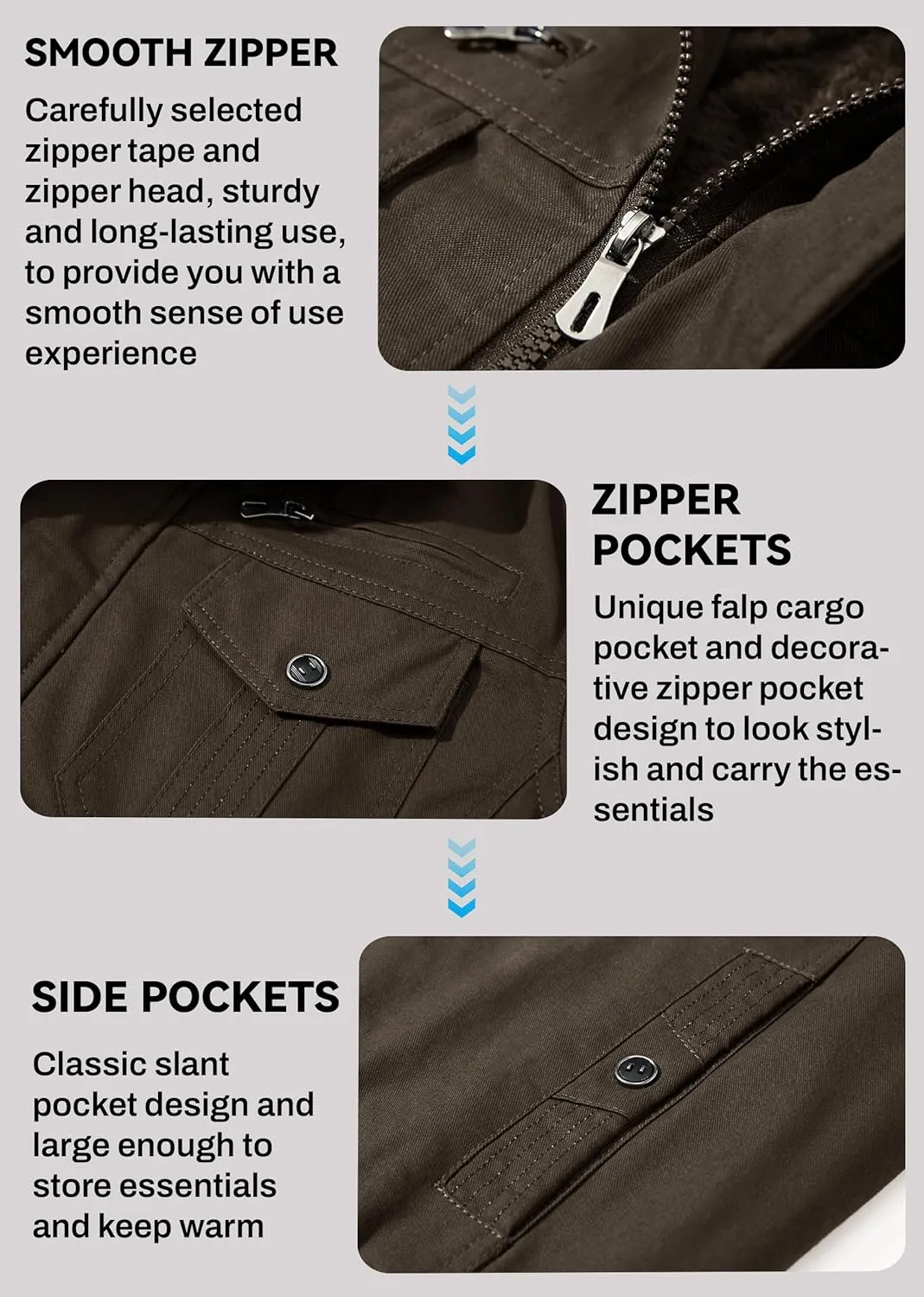 EKLENTSON Men's Thick Thermal Winter Jacket with Multi Pockets Zip Front Fleece Lined Military Jacket for Men