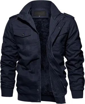 EKLENTSON Men's Winter Jacket with Multi Pockets Zip Front Thick Thermal Fleece Lined Coat Work Cargo Jacket for Men