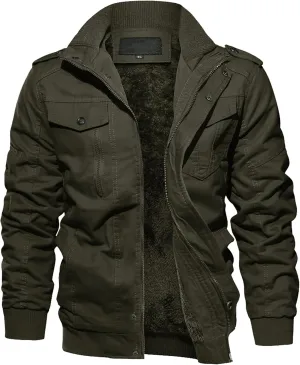 EKLENTSON Men's Winter Jacket with Multi Pockets Zip Front Thick Thermal Fleece Lined Coat Work Cargo Jacket for Men