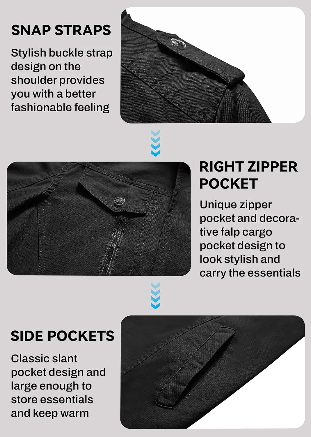 EKLENTSON Men's Winter Jacket with Multi Pockets Zip Front Thick Thermal Fleece Lined Coat Work Cargo Jacket for Men
