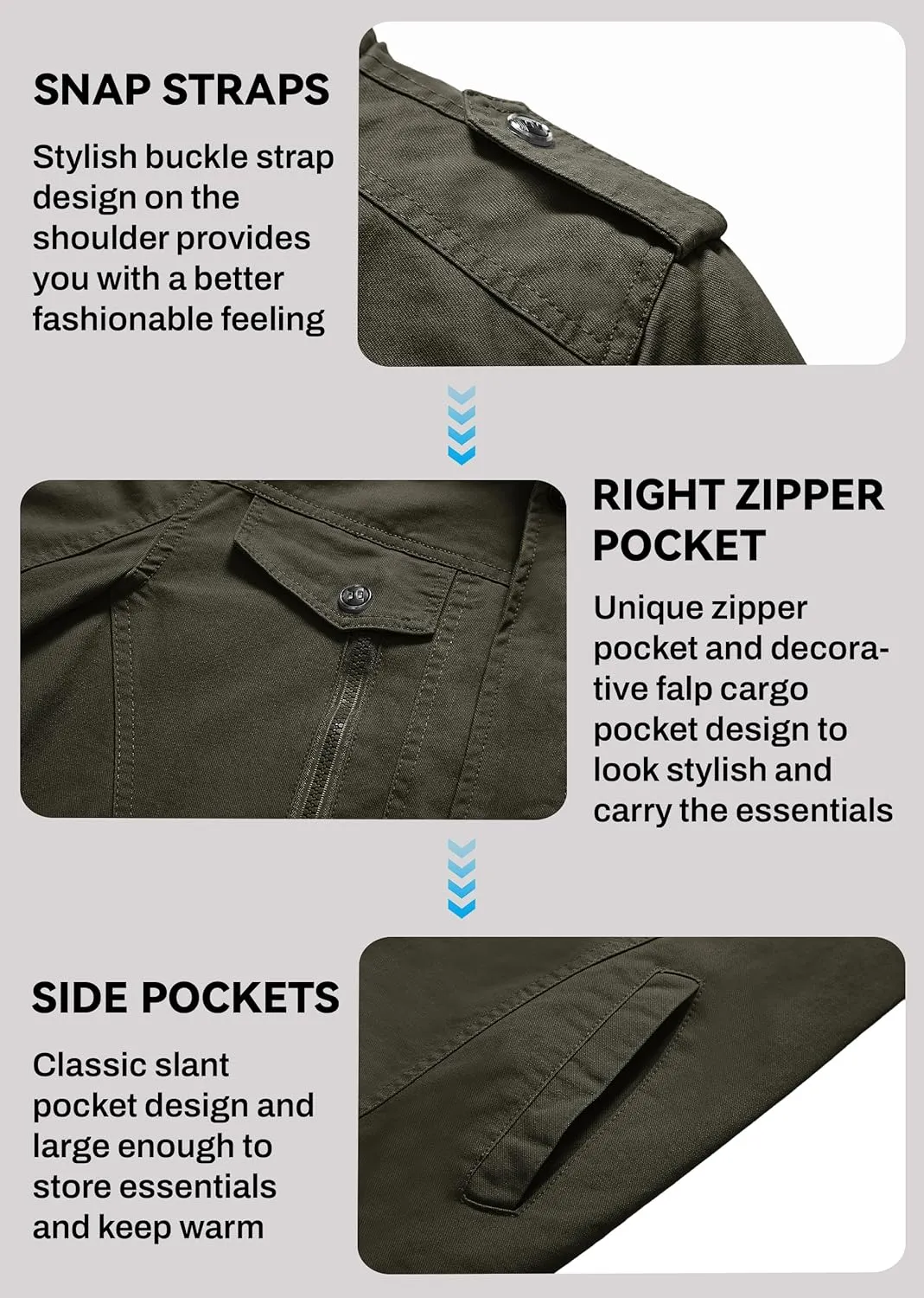 EKLENTSON Men's Winter Jacket with Multi Pockets Zip Front Thick Thermal Fleece Lined Coat Work Cargo Jacket for Men